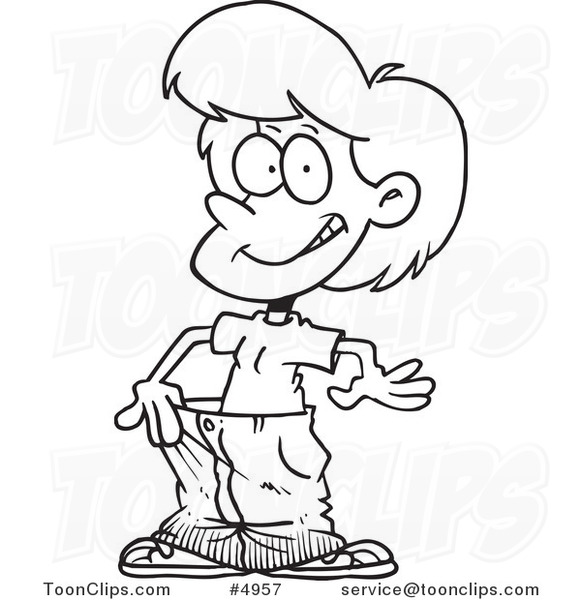 cartoon-black-and-white-line-drawing-of-a-lady-displaying-her-loose-pants-by-ron-leishman-4957.jpg