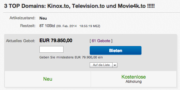 eBay: Angeblich werden die Domains kinox.to, television.to und movie4k.to verkauft